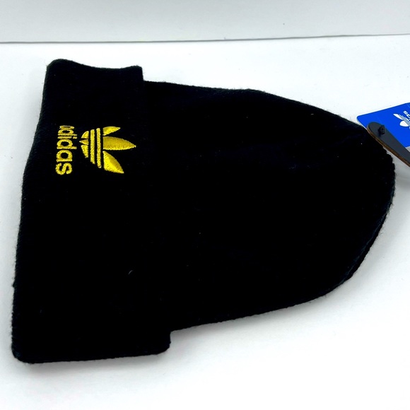 ADIDASđź’Ż BLACK STANDARD FIT BEANIE HAT, ONE SIZE, GOLD LOGO EMBROIDERED, UNISEX - Picture 11 of 13